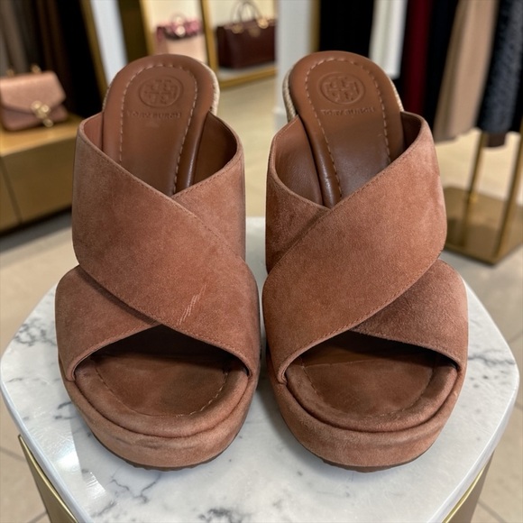 Tory Burch Women’s Suede Espadrille Wedge Slide Sandals in Brick! Size 6.5 - Picture 5 of 12